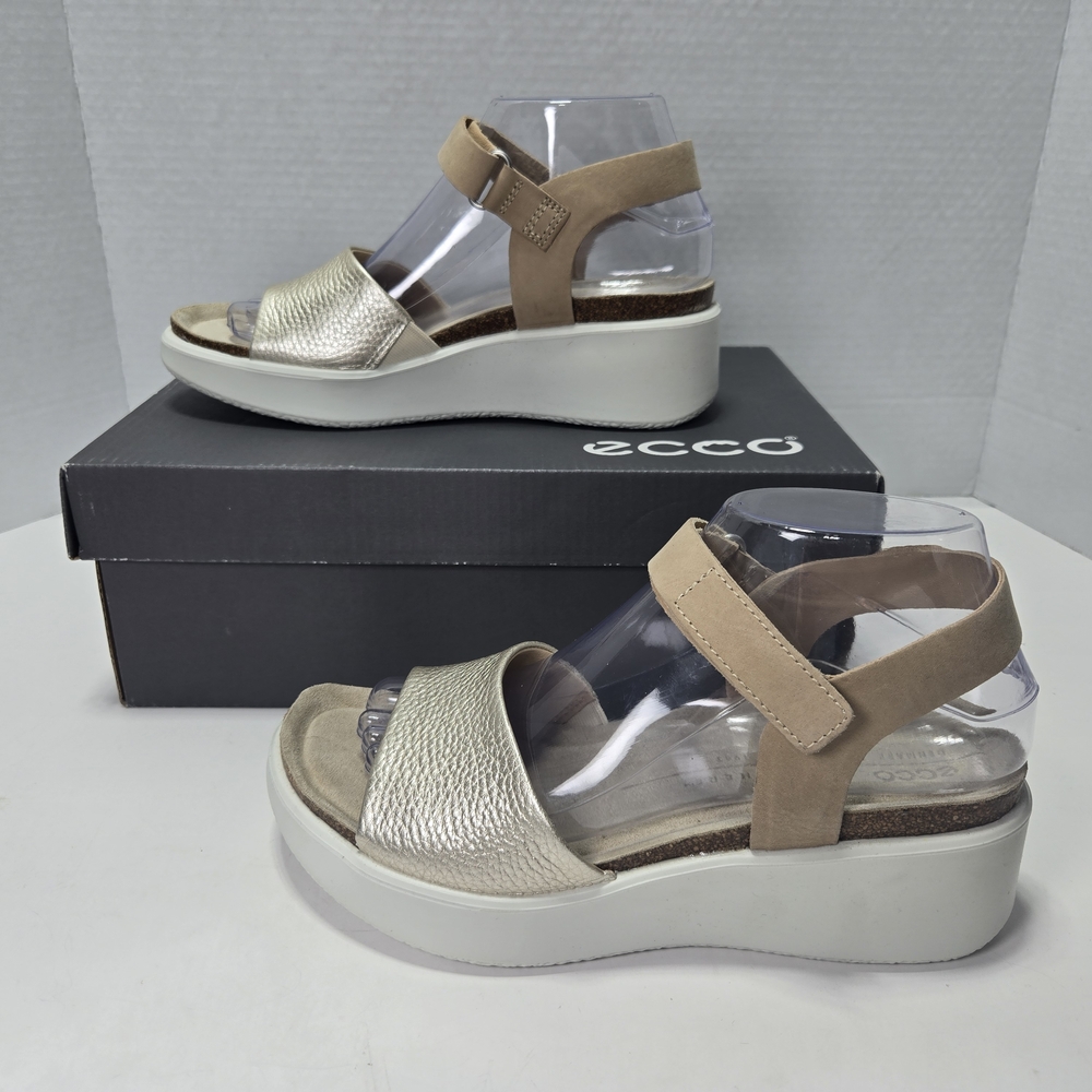 ECCO Women's Flowt Wedge Nubuck Leather Cork Sandals Size 7 - 7.5 - Picture 3 of 14